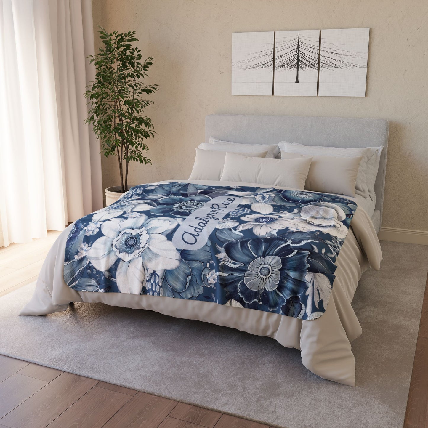 Floral Blues - Personalize A Blanket To Compliment Your Wallpaper